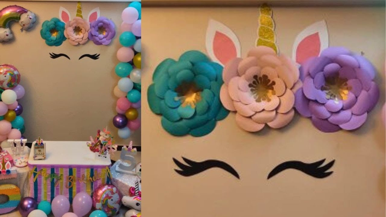 How To DIY Unicorn Theme Birthday Decoration At Home | Make Giant Flowers For Decor
