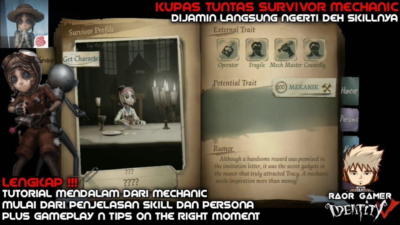 TUTORIAL LENGKAP MECHANIC !!! || TUNTAS DARI PERSONA SAMPAI TIPS GAMEPLAYNYA || IDENTITY V INDONESIA