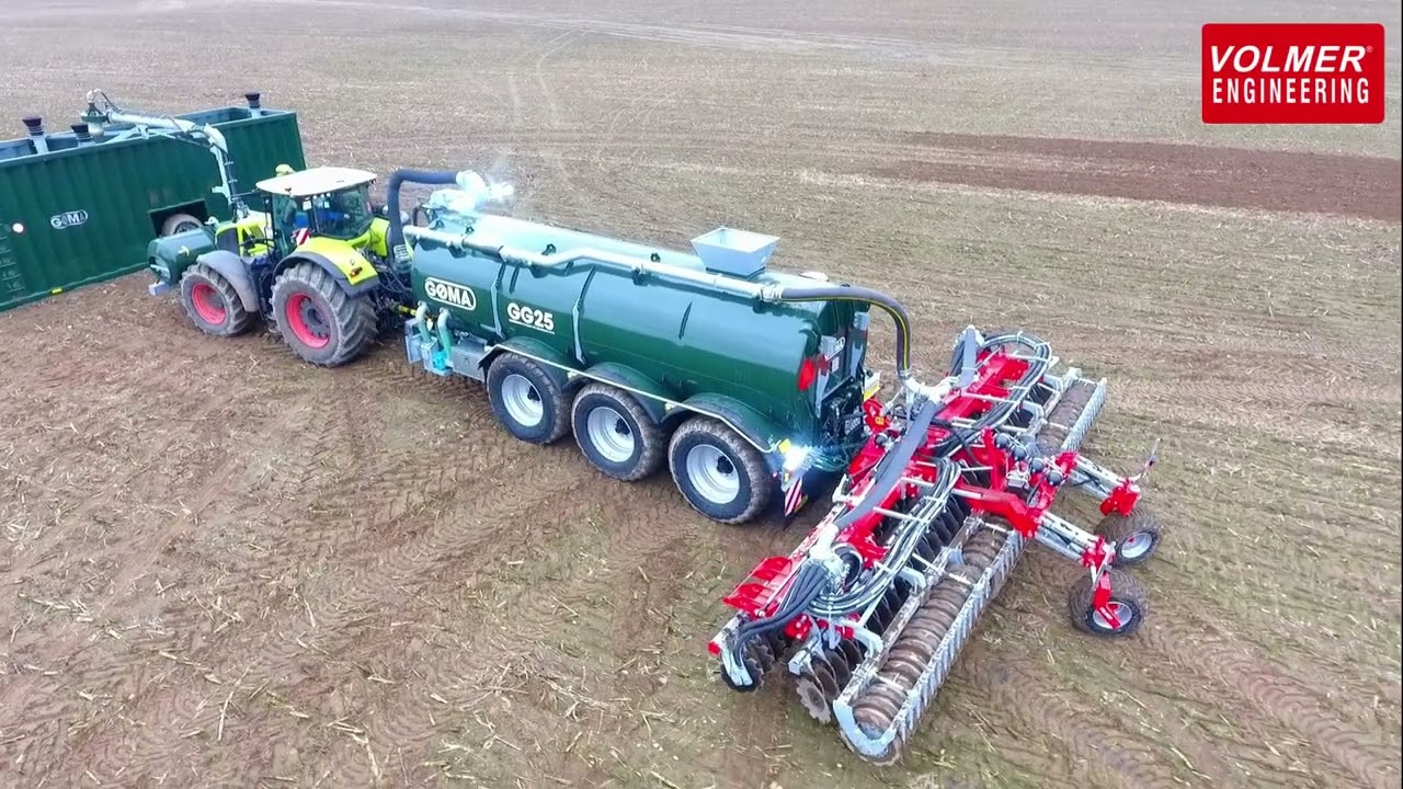 Gülle Kurzscheibenegge TRG-W 9000 im Einsatz mit Technik von Claas, Göma, Agrometer (mit Untertitel)