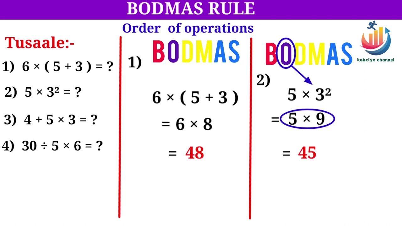 SHURUUCDA BODMAS EE XISAABTA/BODMAS rule