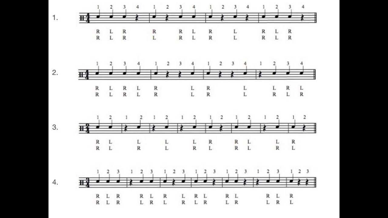 Snare Drum Lesson 1 quarter notes & quarter note rests