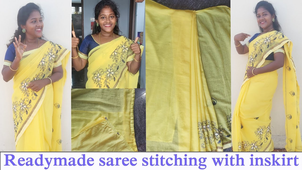 Latest readymade saree stitching with attached inskirt/உள்பாவாடையோடு சேர்ந்த ரெடிமேட் Saree தைப்பது