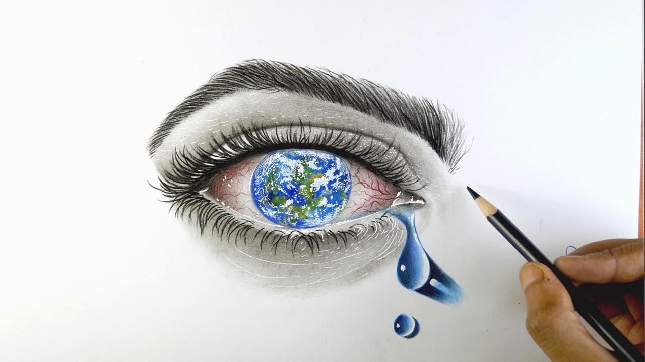 drawing surrealism eye with colour pencil