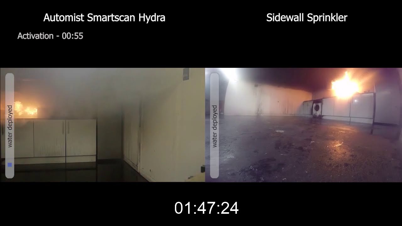Automist vs traditional sprinklers tackling an oil fire | watermist system