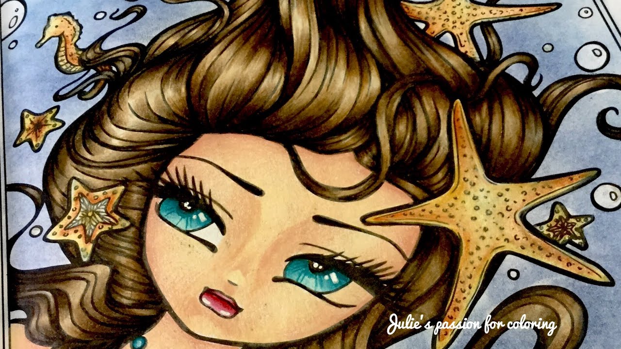 Maui Mermaids and Island Whimsy Girls by Hannah Lynn - prismacolor pencils - color along