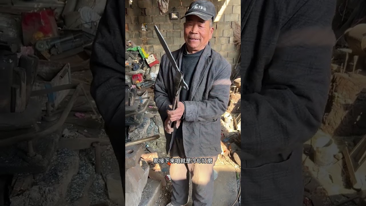 A rural blacksmith craftsman is forging a fruit knife with a wrench