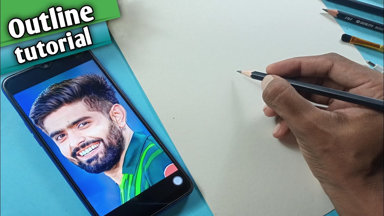 Babar Azam drawing | Outline tutorial | step by step