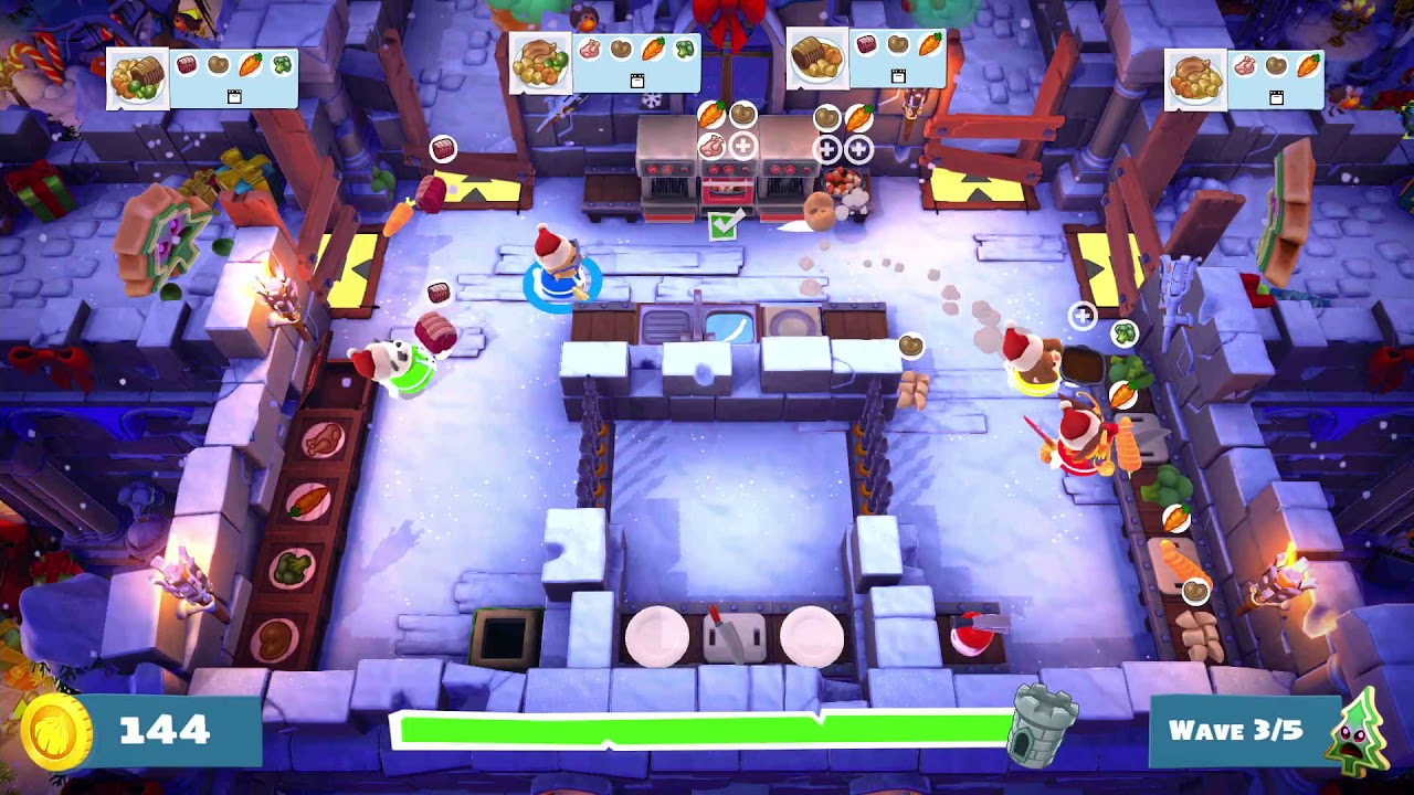 Overcooked 2 Winter Wonderland Level 1-4 100% 4 Player Co-op