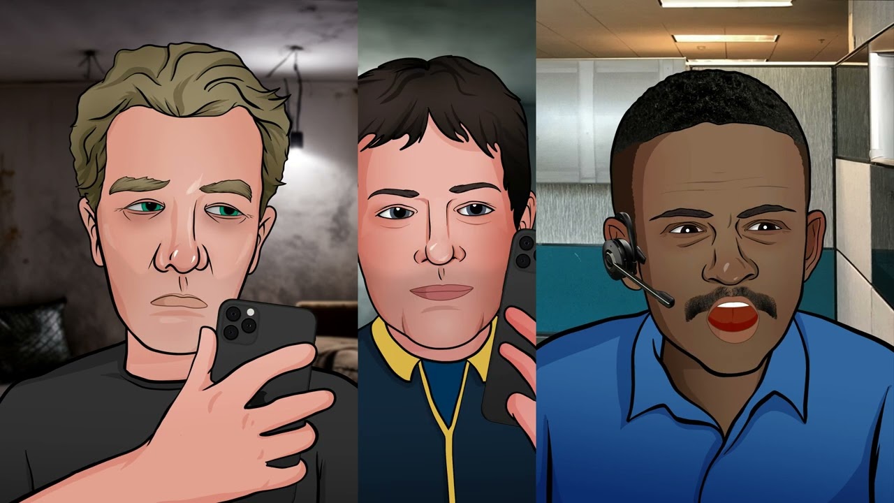 Prank call with a Telemarketer animated featuring Don Jamieson.