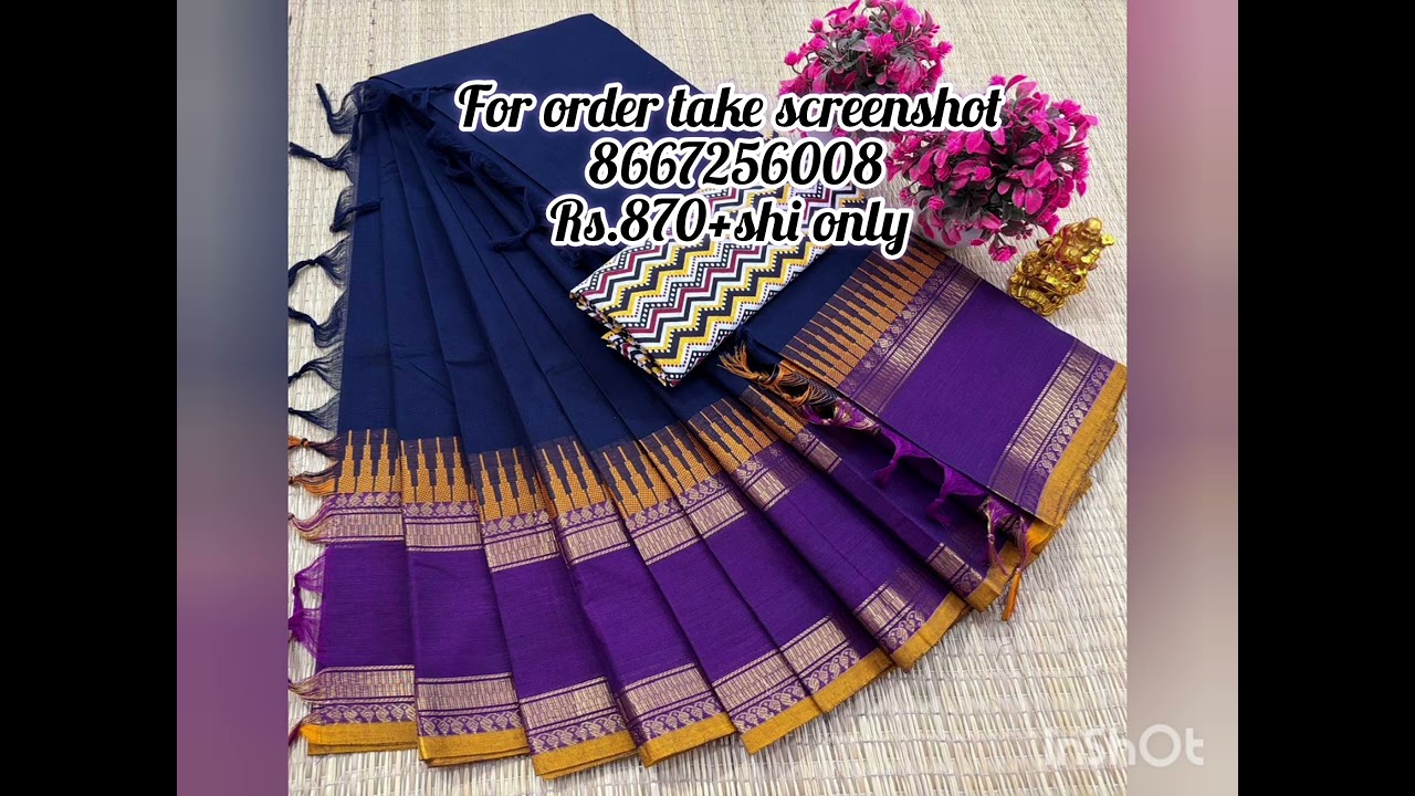 Trending kanchi cotton saree with blouse for order take screenshot 