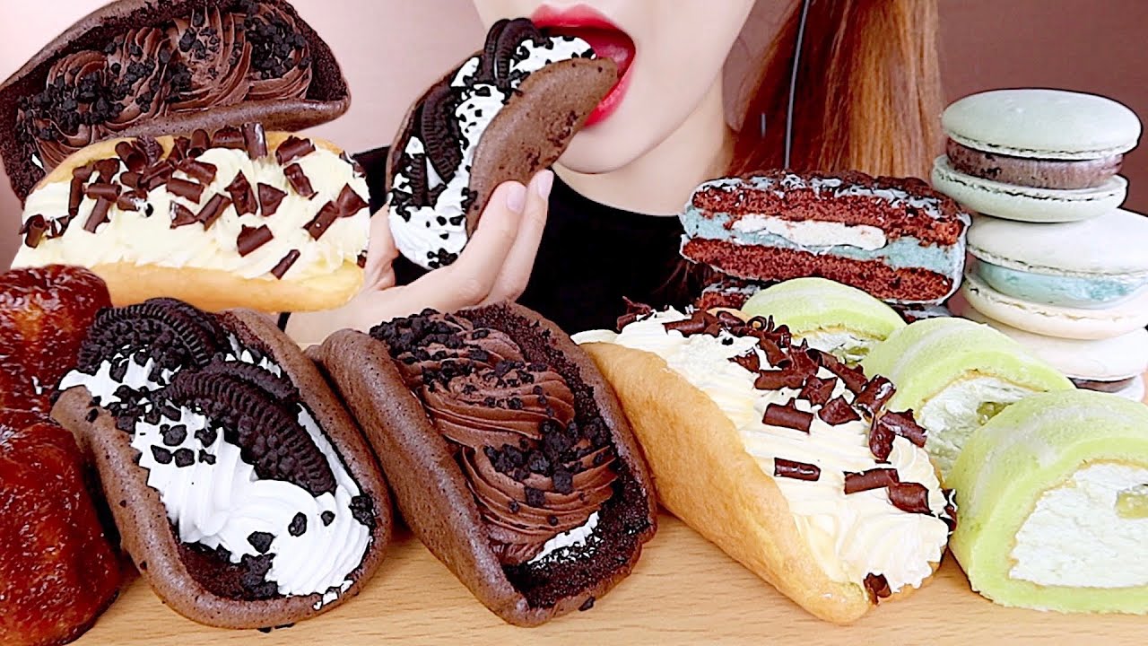 ASMR CONVENIENCE STORE DESSERTS MUKBANG CU편의점 디저트 먹방 오믈렛, 민트초코 마카롱, 초코파이 eating sounds