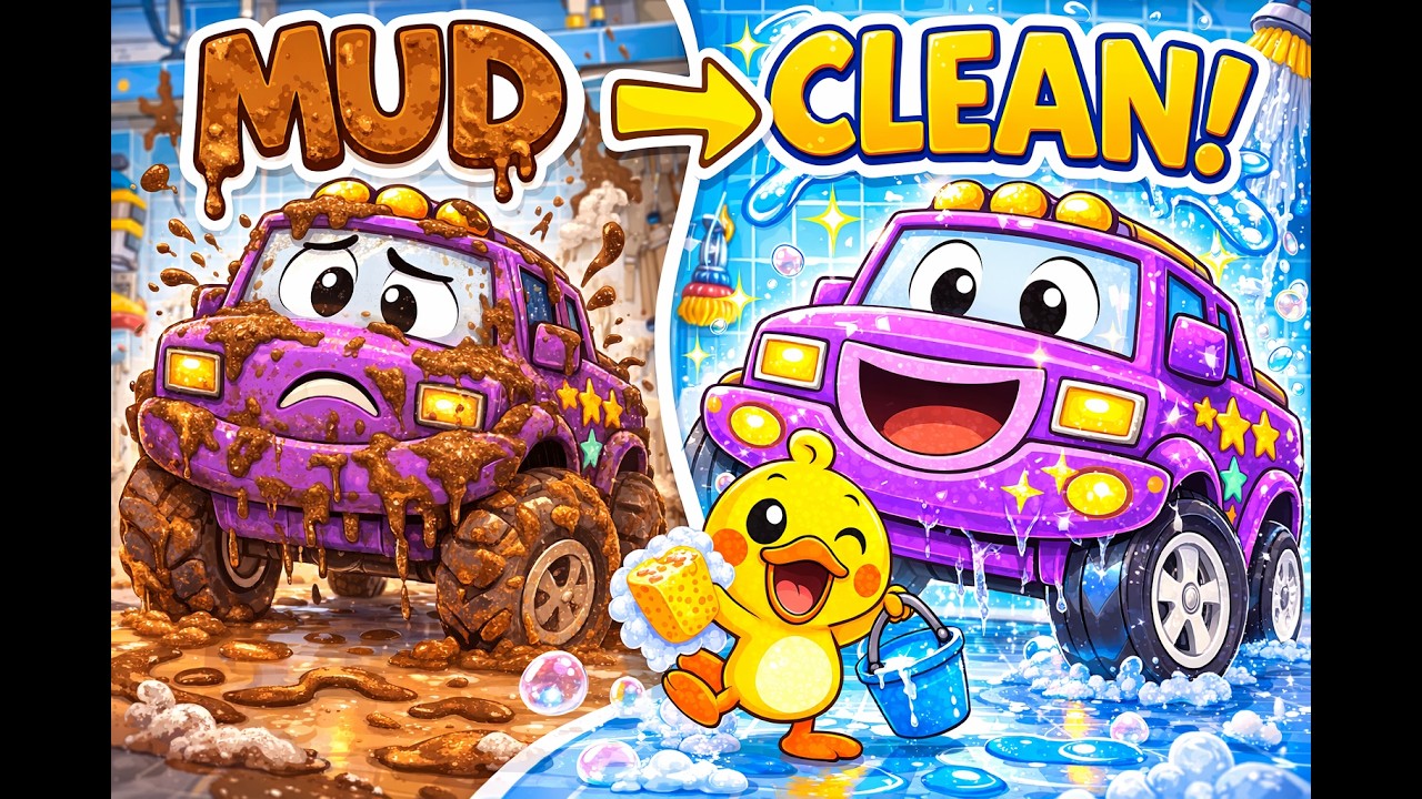 Purple Truck Gets Clean! | Mud, Splash & Car Wash | Plee's Monster Truck Friends 🚚🧼