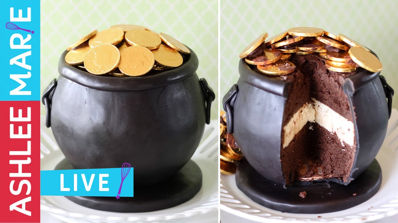 LIVE - how to make a pot of gold cake - St Patricks Day cake