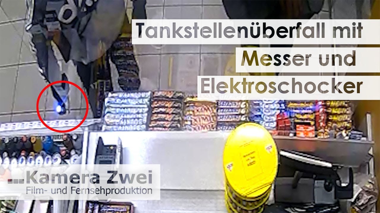 Tankstellenräuber bedrohen Kassierer mit Elektroschocker| Kamera Zwei