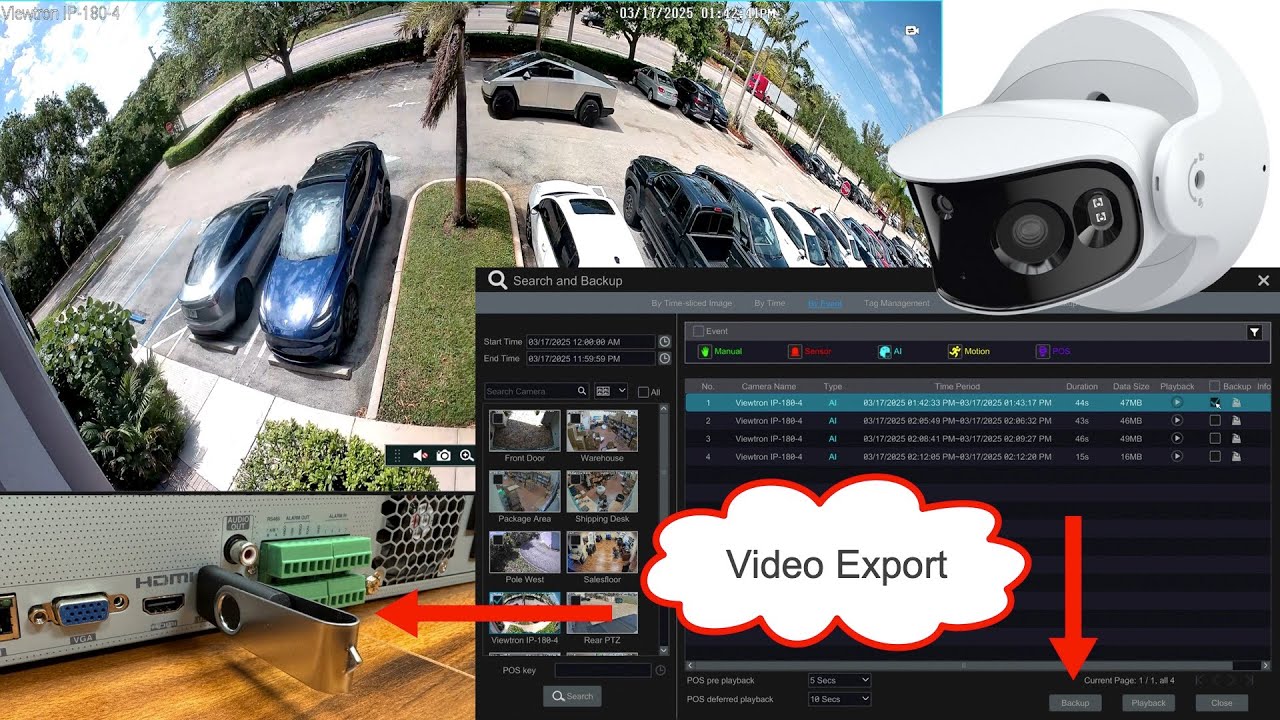 Viewtron Security DVR / NVR: Recorded Video Event Search and Backup
