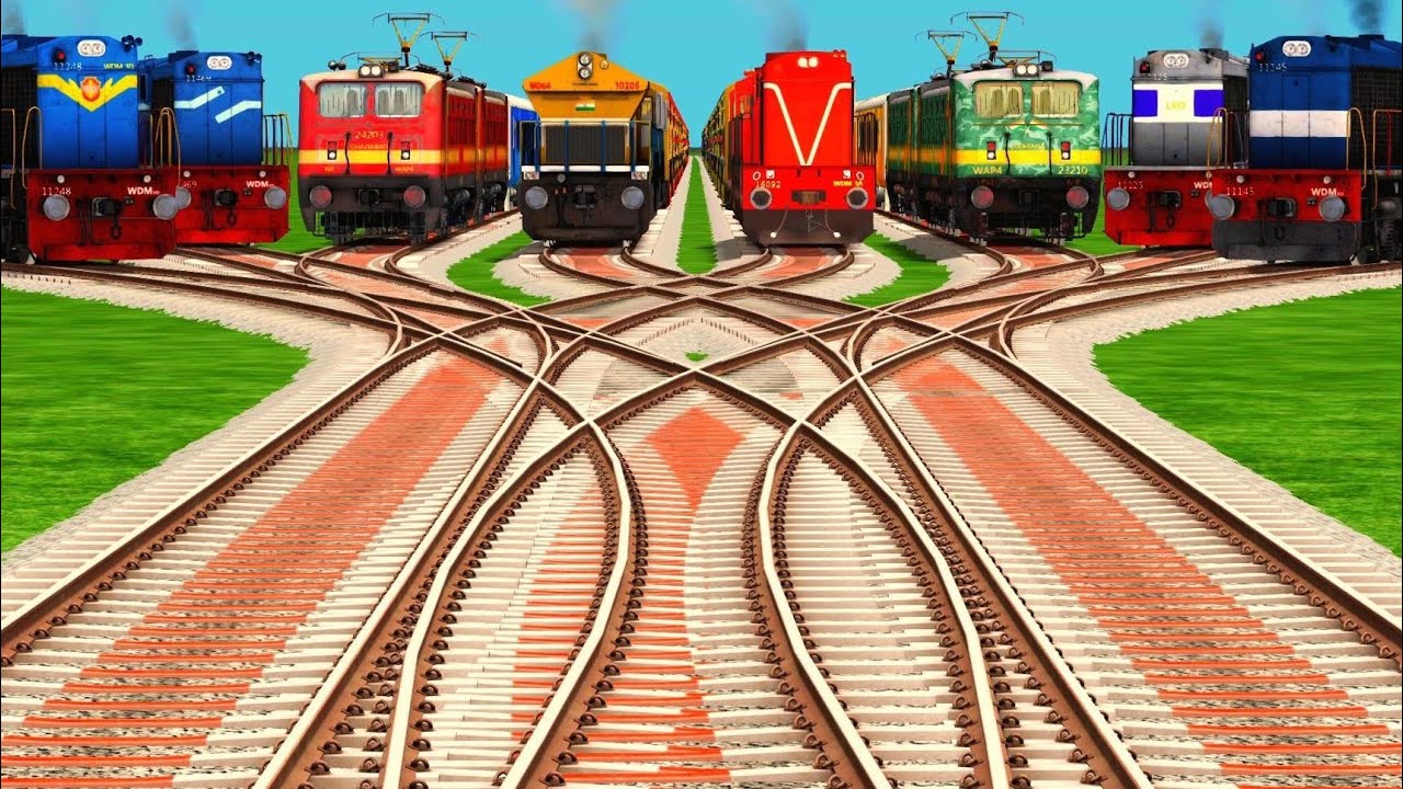 🌾 Train Crossing Railroad At Coloful Graphics Tracks ll High Speed Crossing Tracks ll trains cartoon
