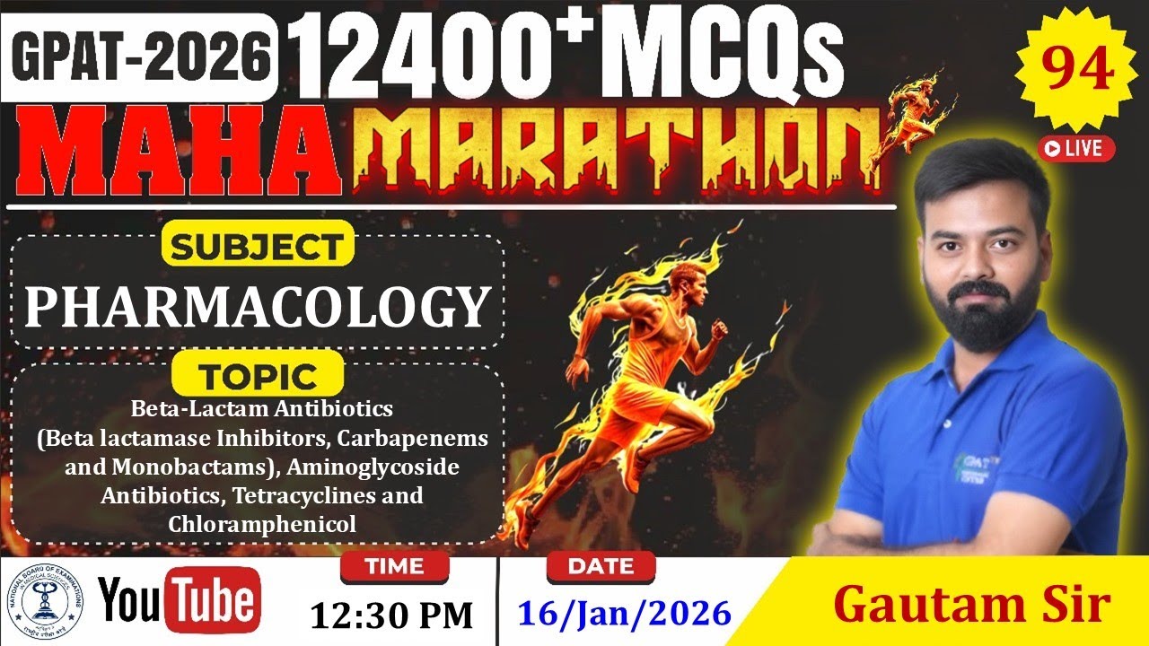 MAHA MARATHON- GPAT 2026 | Class-94 | Pharmacology- Beta lactum antibiotics, Aminoglycoside etc