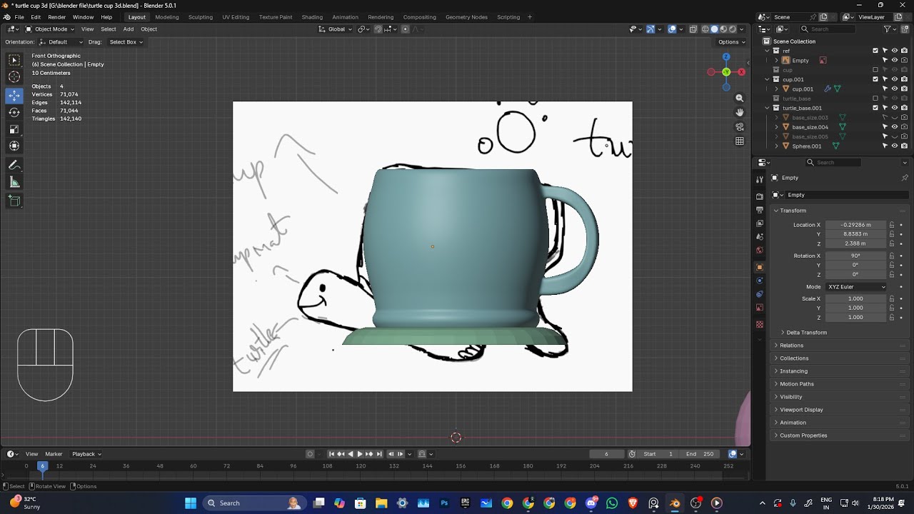Turtle desion Coffee CUP 🍵 part -1 3d Modelling Live ! 🎨 💜 #blender #poriurundaigaming