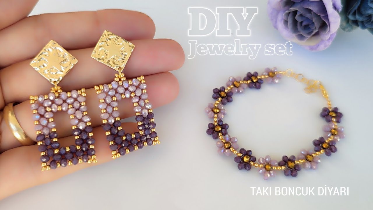 Boncuktan Küpe&Kolye set yapımı..Endless passion jewelry set.Earrings&bracelet set.Beading tutorial