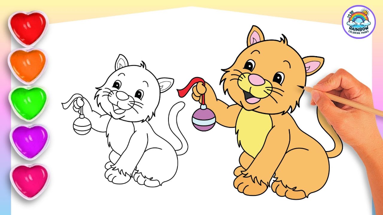 🐱 How to Draw a Cute Cat Holding A Christmas Baulbe !  Easy Art for Kids