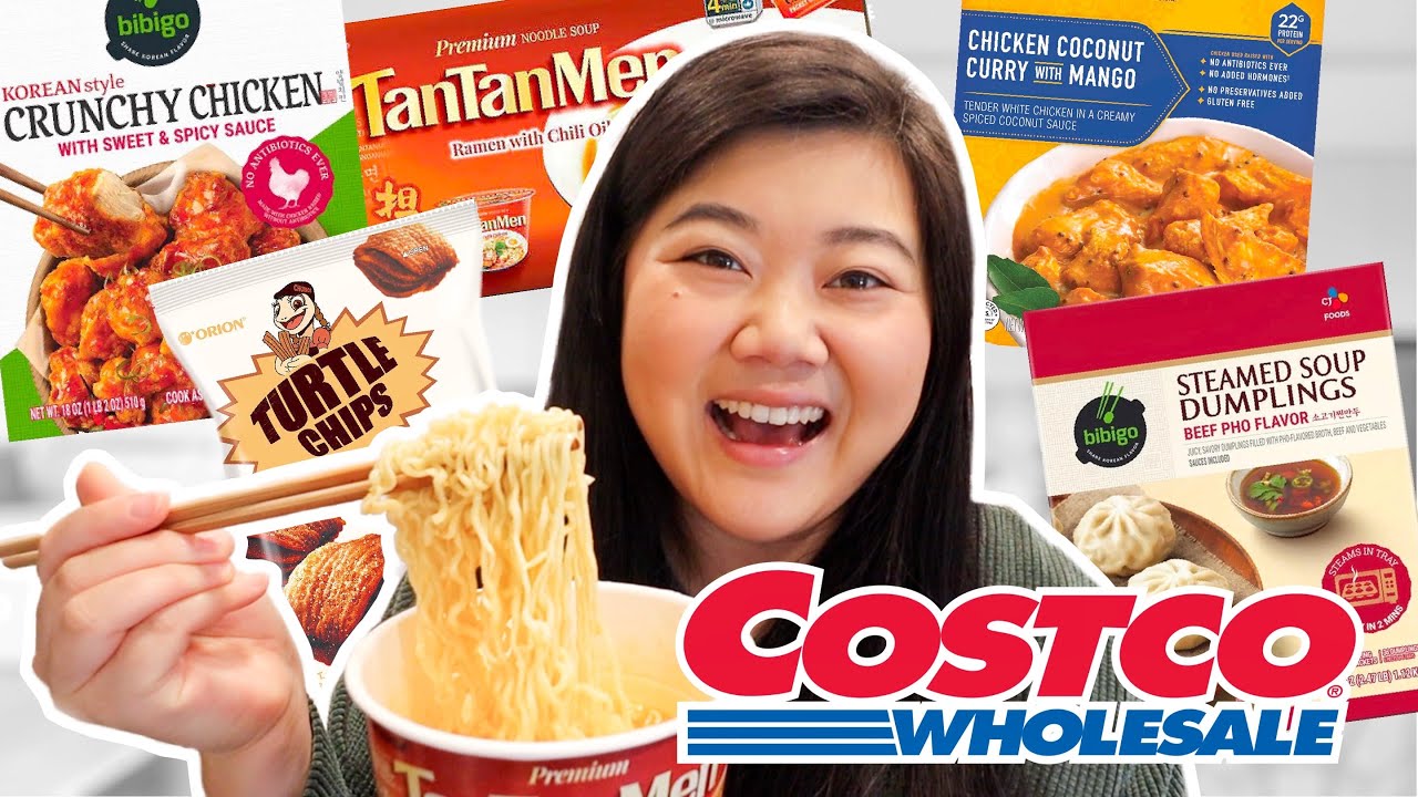 Trying NEW ASIAN FOOD at COSTCO 2023! (milk tea, korean fried chicken, egg tart, pho soup dumplings)