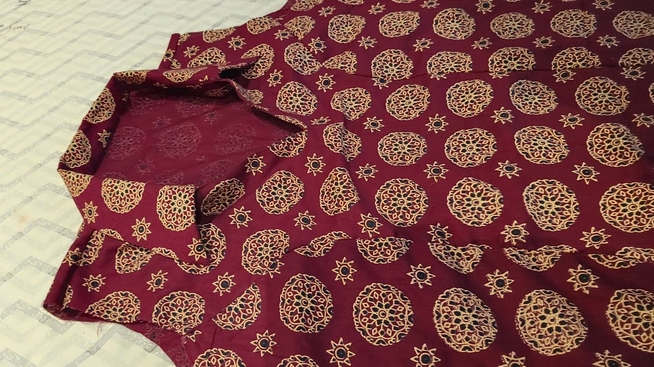 Ajrakh Shirt Collar with Princes cut kurti Cutting& Stitching❤️❤️Full video