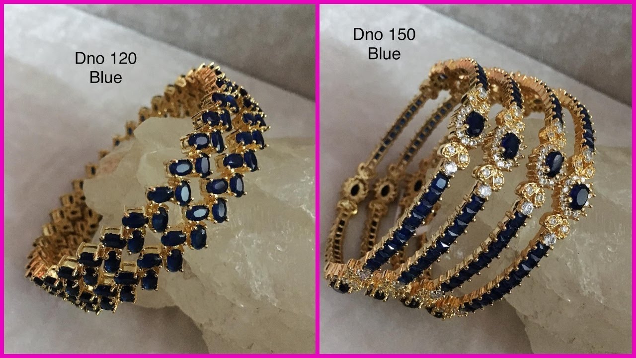 Black and blue stoned stone bangles buy online || 1 Gram gold bangles