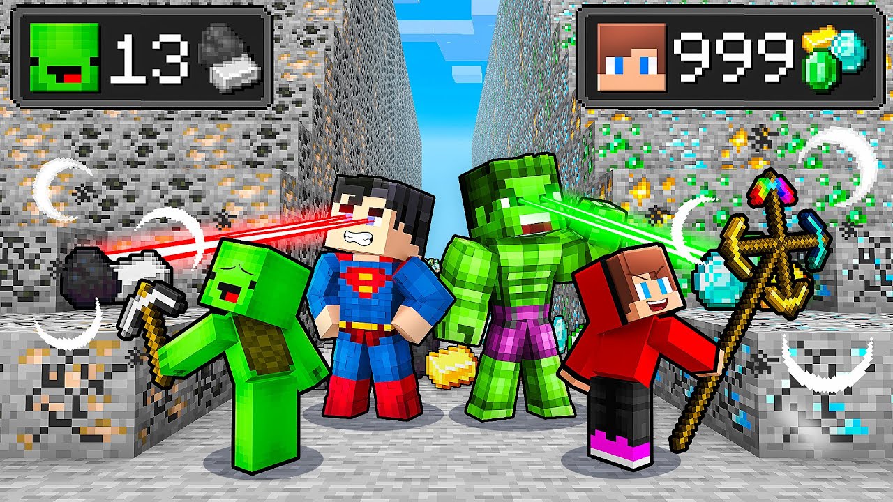 JJ and Mikey: SUPERHERO RACE BATTLE in Minecraft (Maizen)