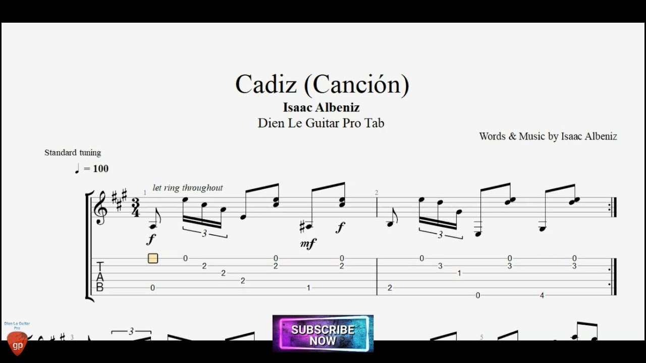 Isaac Albeniz - Cadiz (Canción) with Guitar Tutorial TABs