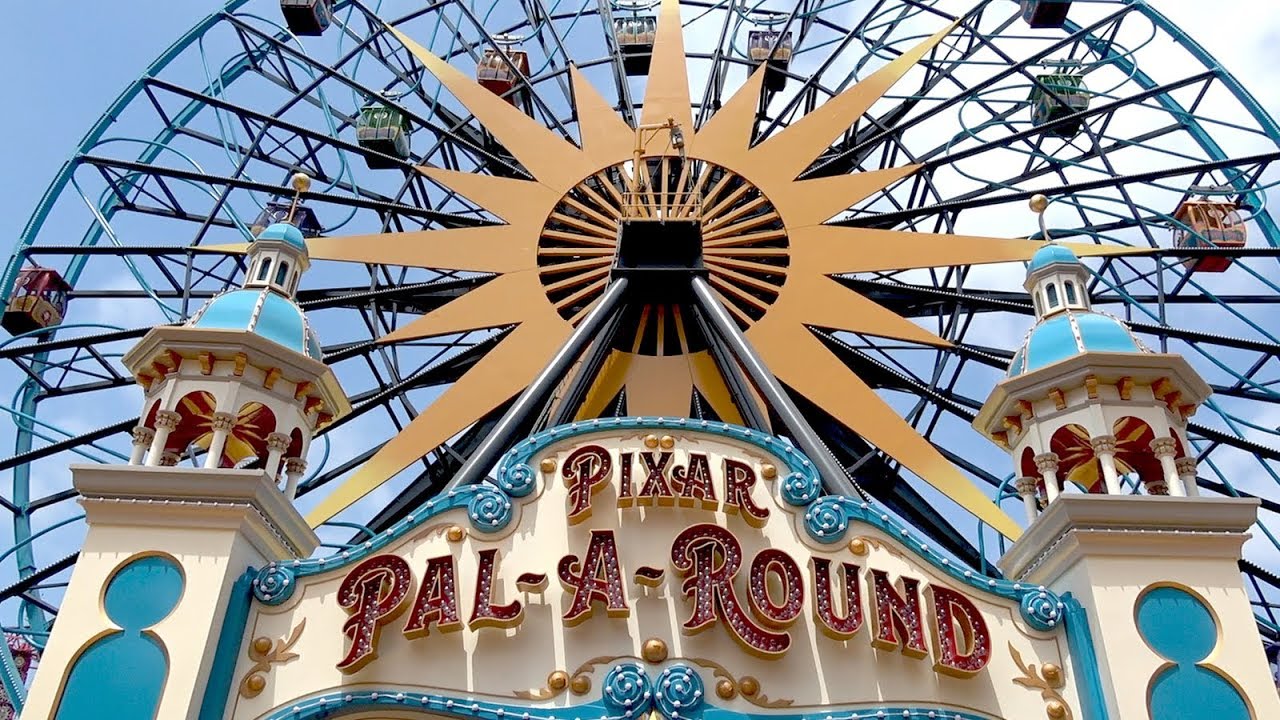 Pixar Pier Pal-Around Ride; View of All 24 Capsules and Incredicoaster from On-Ride, Disneyland