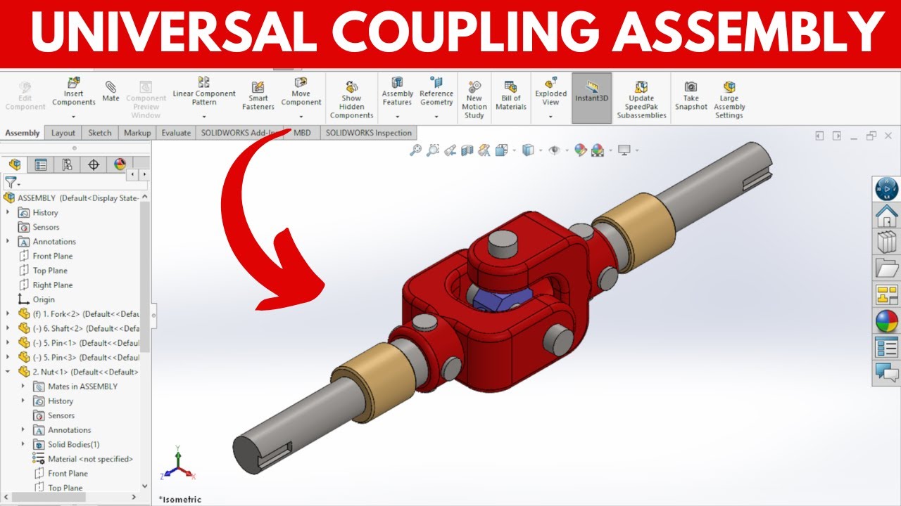 Universal Coupling – Complete SolidWorks Project | All Parts + Assembly + Exploded View