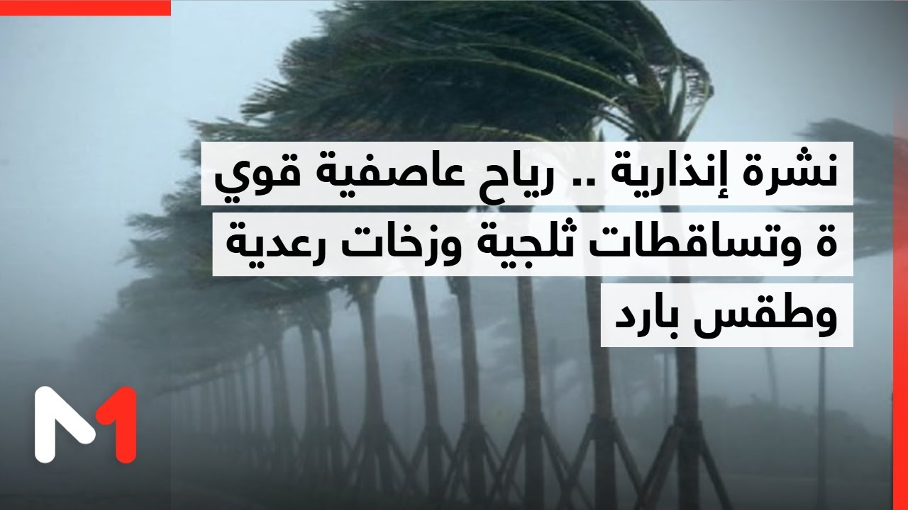 نشرة إنذارية .. رياح عاصفية قوية وتساقطات ثلجية وزخات رعدية وطقس بارد بعدد من مناطق المملكة