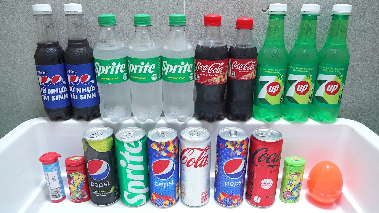 Experiment: Mixing Coca Cola, Fanta, Pepsi, 7 up with mentos, soda [Fun ASMR TECHS]