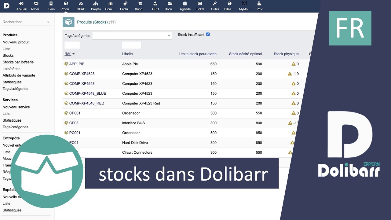 Tutoriel 12 - FR - Gestion des stocks dans Dolibarr ERP CRM