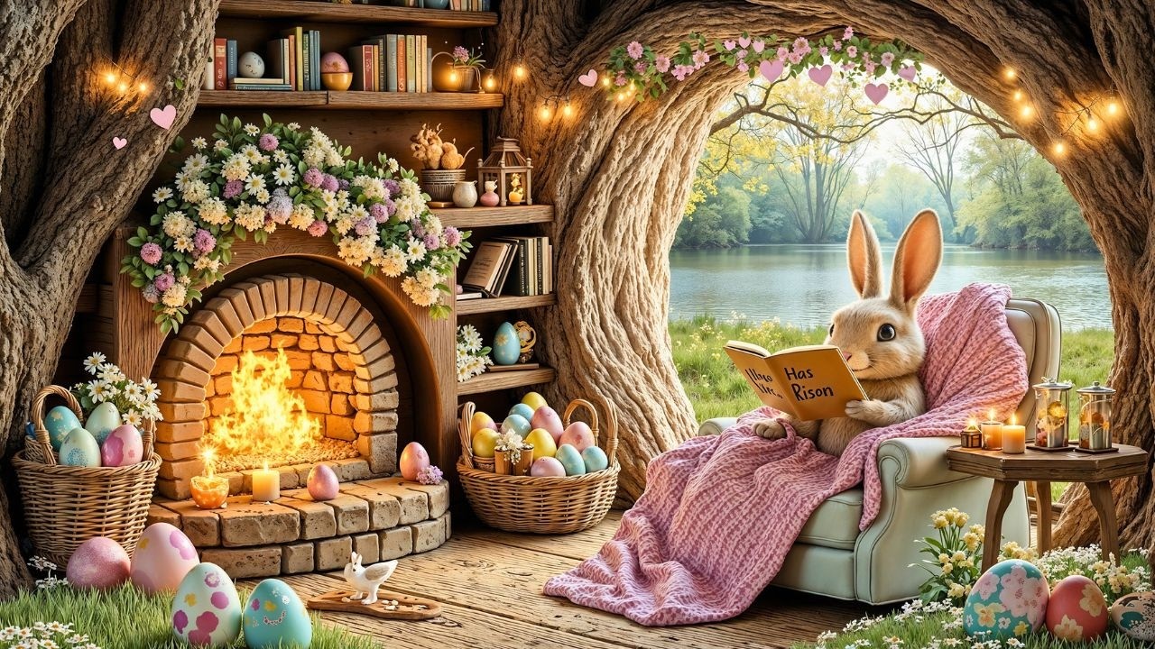 The Most Peaceful Cozy Easter Bunny Jazz 🐰 Magical Spring Garden Caf&eacute; Ambience 🌸 with Cute Bunnies