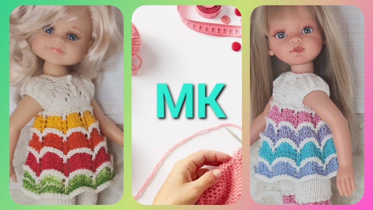 Разноцветная туника спицами для куклы Паола Рейна*Мастеркласс