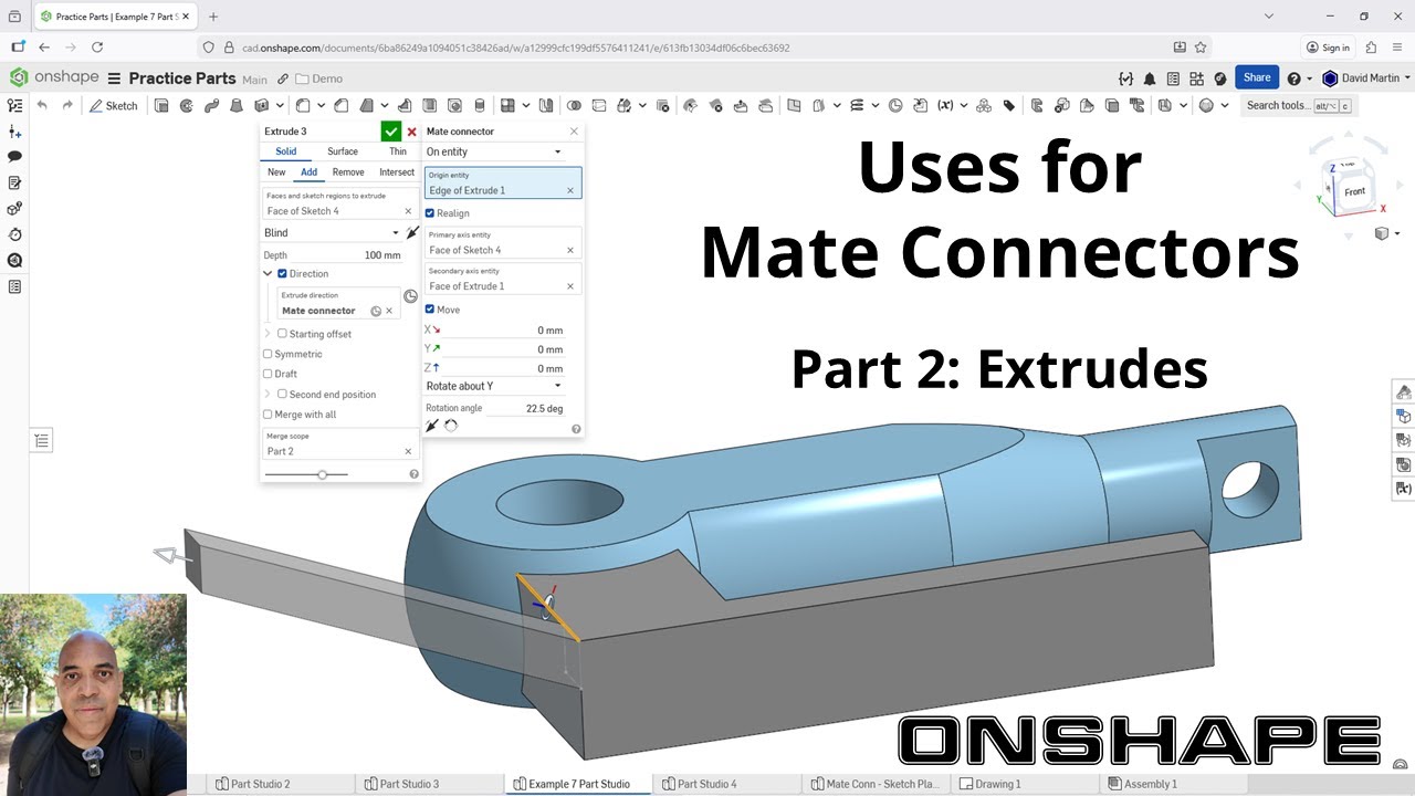 Onshape — Применение соединительных элементов Mate — Часть 2 — Выдавливание