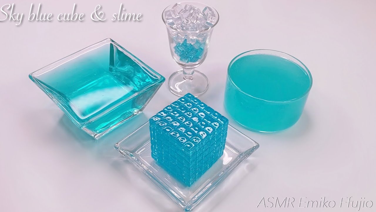 【ASMR】💎アイシークリアブルースライム＆キューブスライム🧊【音フェチ】하늘색 큐브 & 슬라임