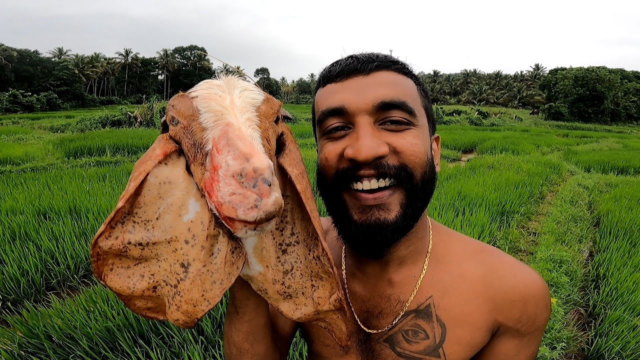 එළු ඔළුවක් ඉව්ව මචං | Goat head Cooking and eating | sri lanka | Veddaa