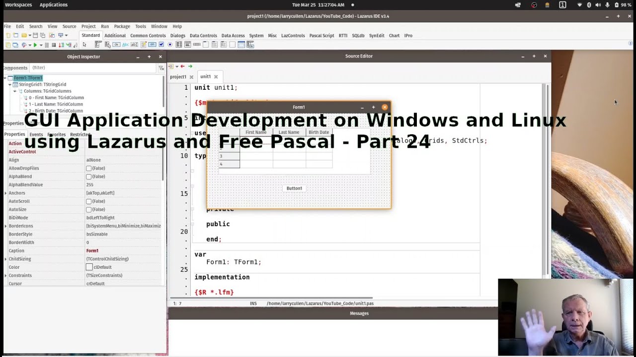 Episode 24 - GUI Application Development using Lazarus & Free Pascal, StringGrid Demo contued