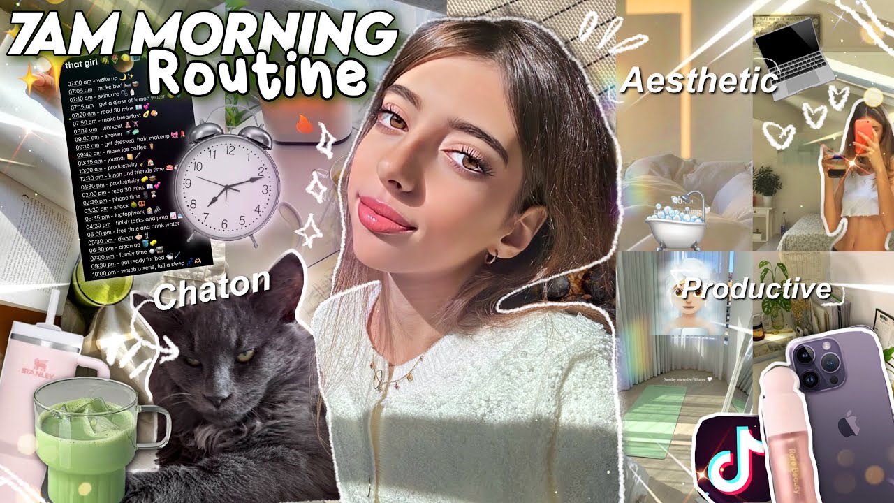 7AM MORNING ROUTINE 🐈‍⬛✨*présentation du chaton, productive, créatrice de contenu*
