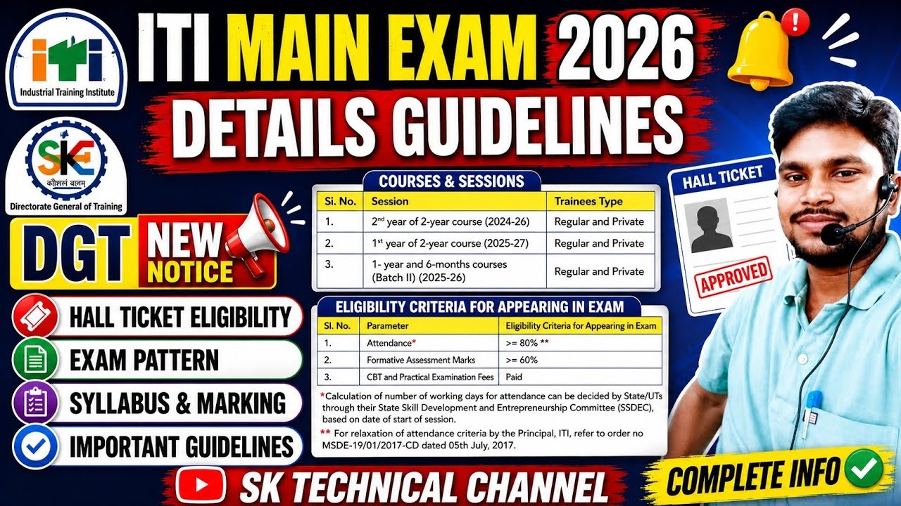 ITI Main Exam 2026 Details Guidelines#iti|Hall ticket Eligibility|Exam pattern|ITI Breaking News#dgt