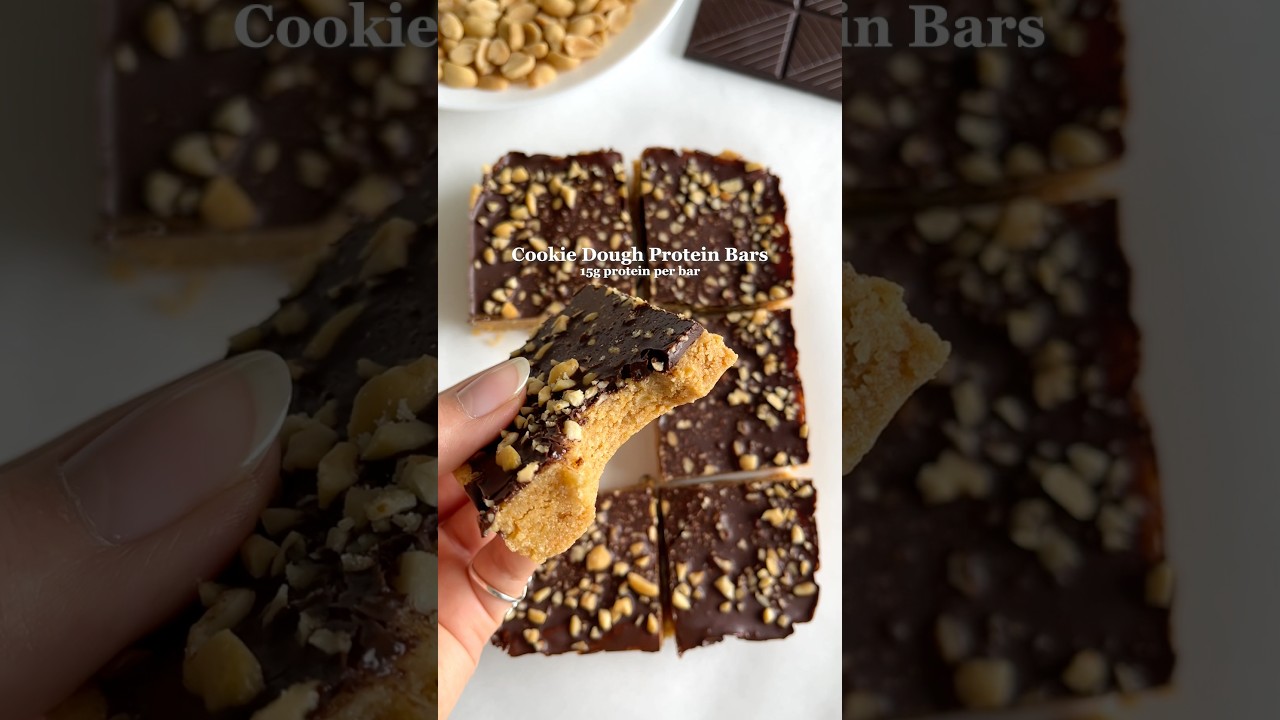Cookie Dough Protein Bars😍 15g protein per bar! #snackideas #highprotein #easyrecipes