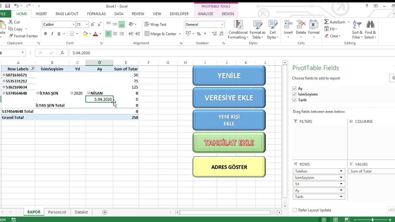 EXCEL VERESİYE DEFTERİ ÇALIŞMASI