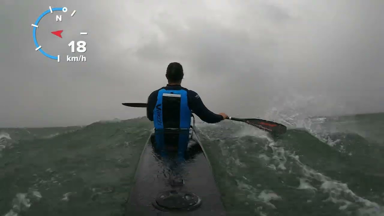 Big Downwind Surfski kayak paddle Sydney 66.7km/hr wind gust