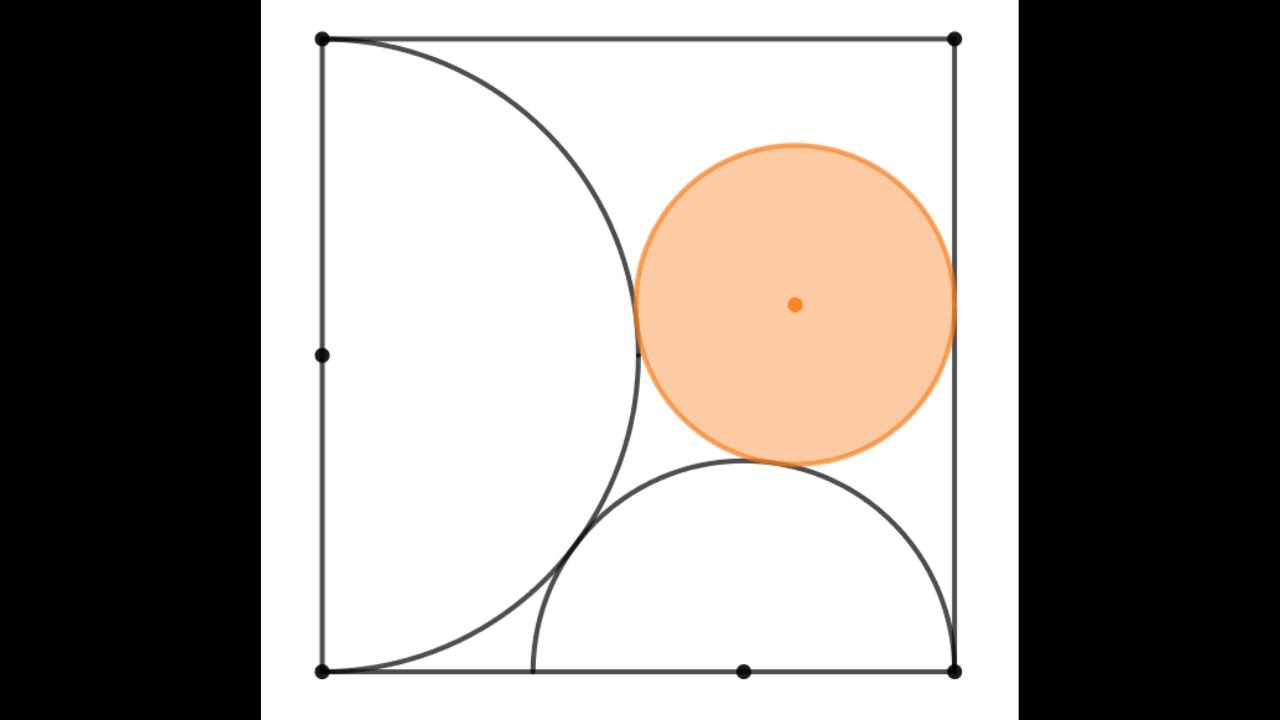 Two semicircles and a circle are inscribed in a unit square. A sangaku problem.