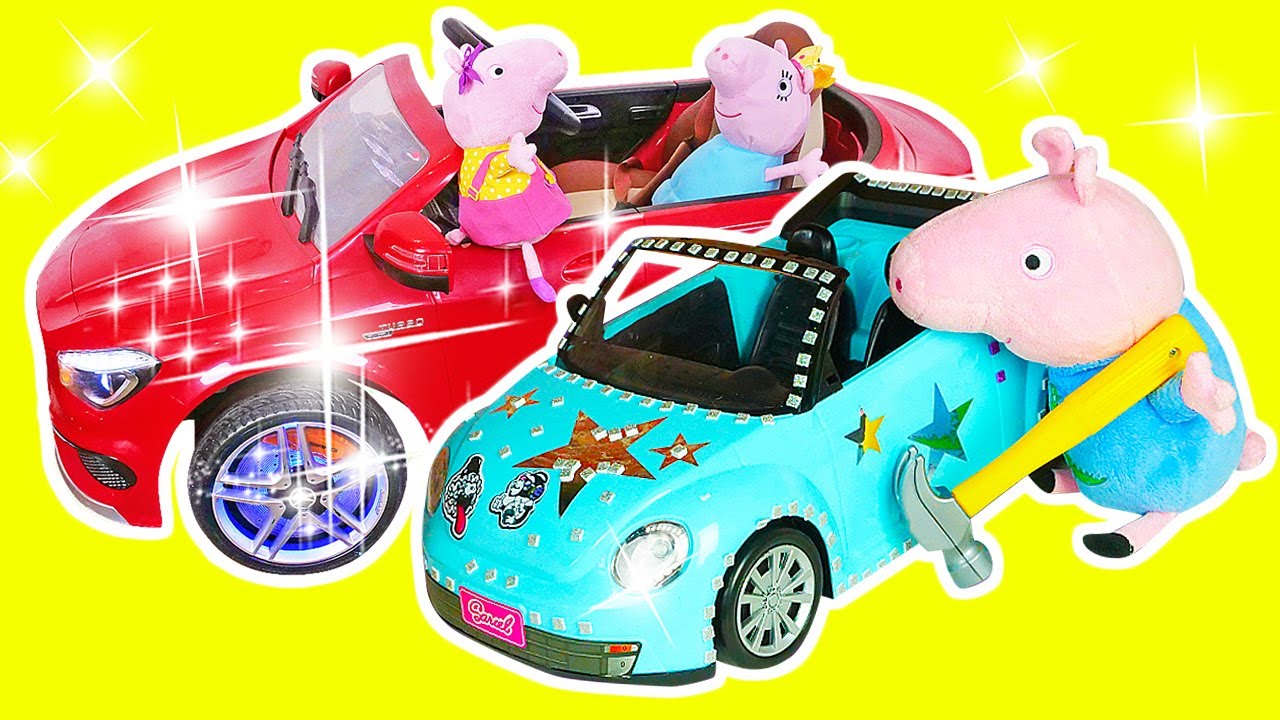Peppa Pig et les voitures. Compilation de vidéos avec jouets en français. Jouets pour enfants