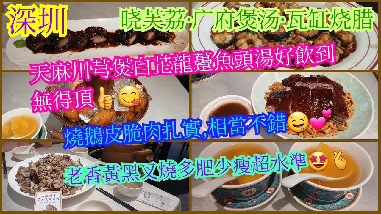 【平帆食堂 深圳篇】深圳 | 曉芙荔.港府煲湯.瓦缸燒臘 | 天麻川芎煲龍躉魚頭 | 燒鵝伊麵 | 老香黃黑叉燒 | 我會帶網友上去食呢間 | 中文字幕 | (Chinese Cuisine)