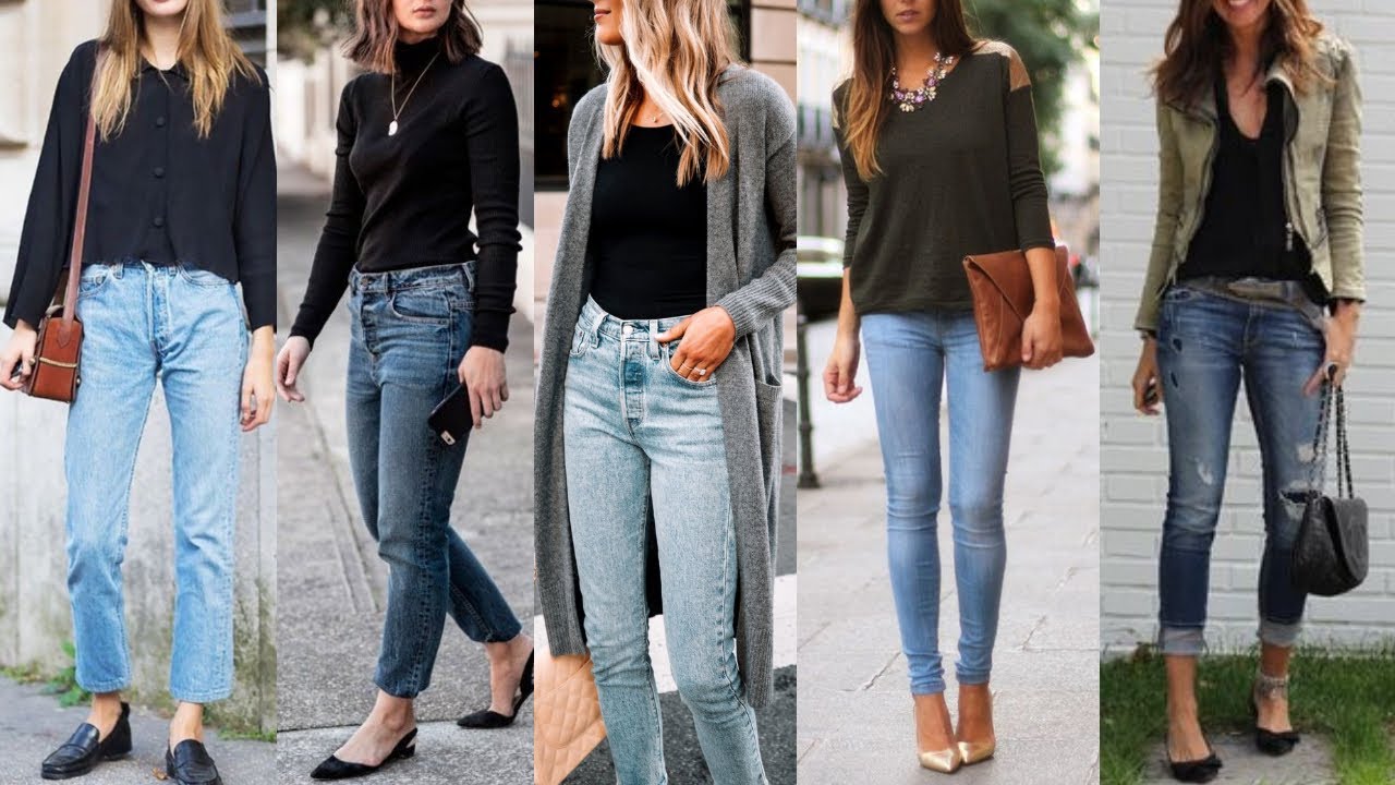 Combinaciones de JEANS con BELLAS BLUSAS de MODA de COLOR NEGRO/ COMBINAR JEANS con BLUSAS MODERNAS
