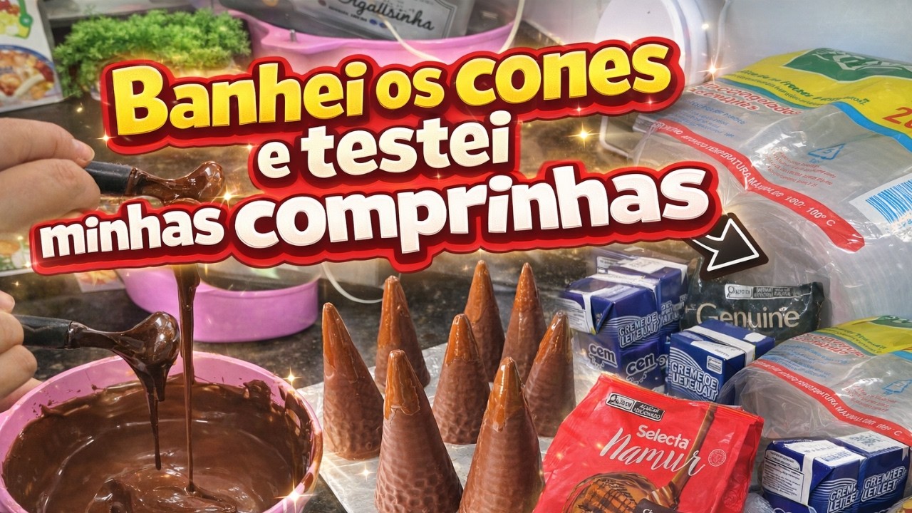 Banhei cones + testando + fazendo creme #confeitaria #deliveryemcasa #atualização 